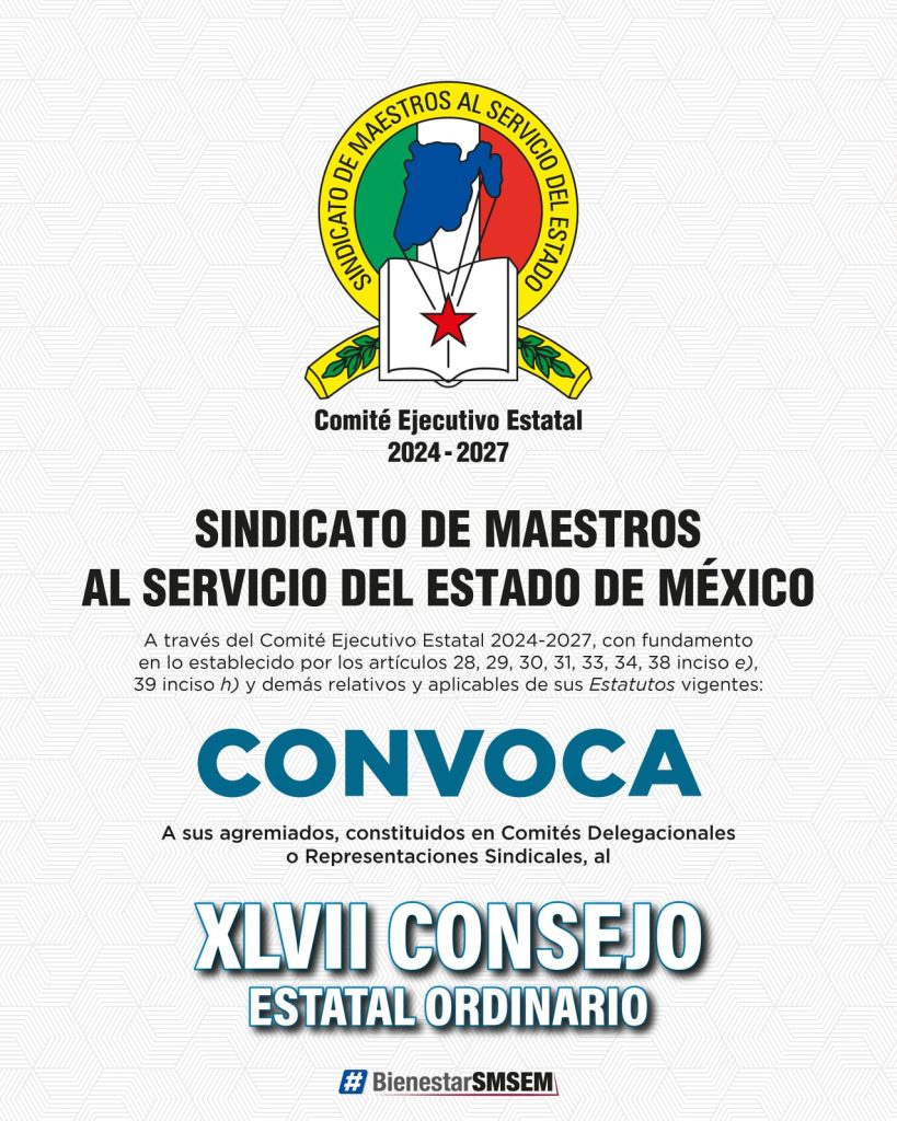 Convoca SMSEM al XLVII Consejo Estatal Ordinario